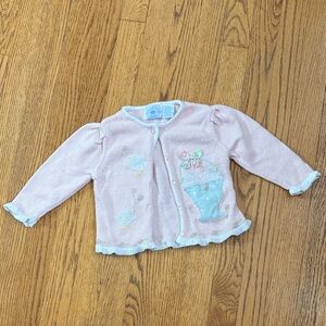 Hartstrings Pink Baby Girl Cardigan with Blue Applique